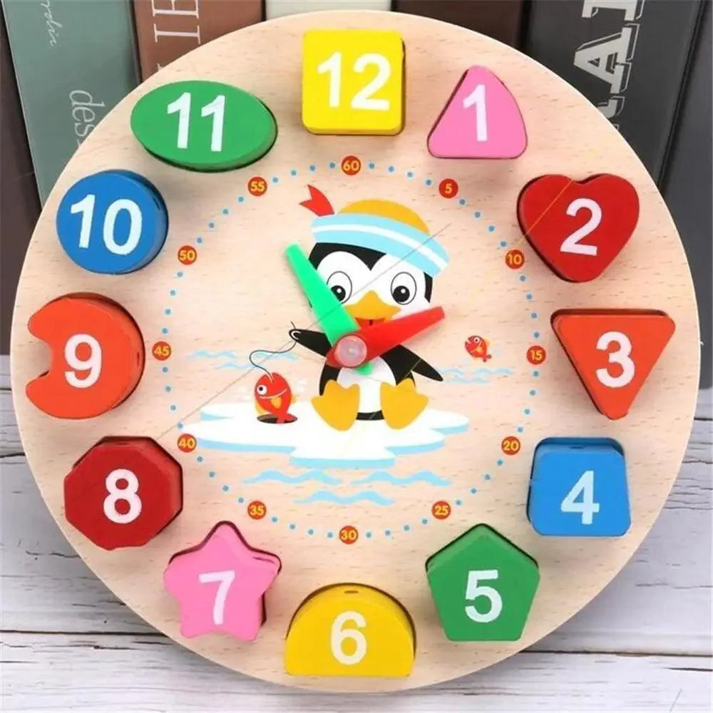 Montessori Cartoon Animal Educational Wooden Beaded Geometry  Digital Clock Puzzles Matching Clock Toy For Children - SJB-DIAMOND ELITES