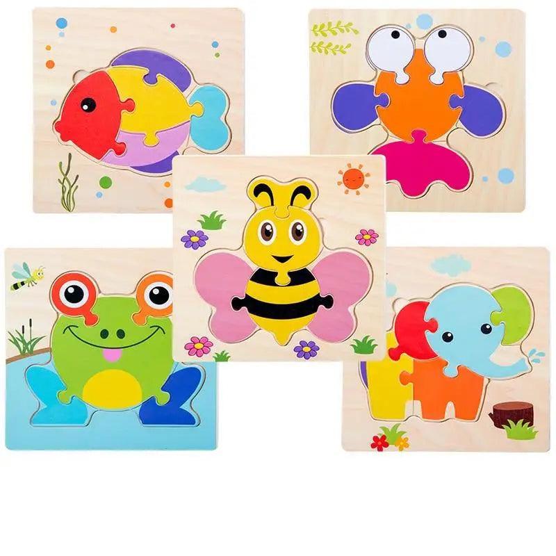 Montessori Games Baby Animals/traffic Kid's Cognition Puzzles Toys Wooden Cartoon Cognition Puzzle Toys Matching Education Game - SJB-DIAMOND ELITES