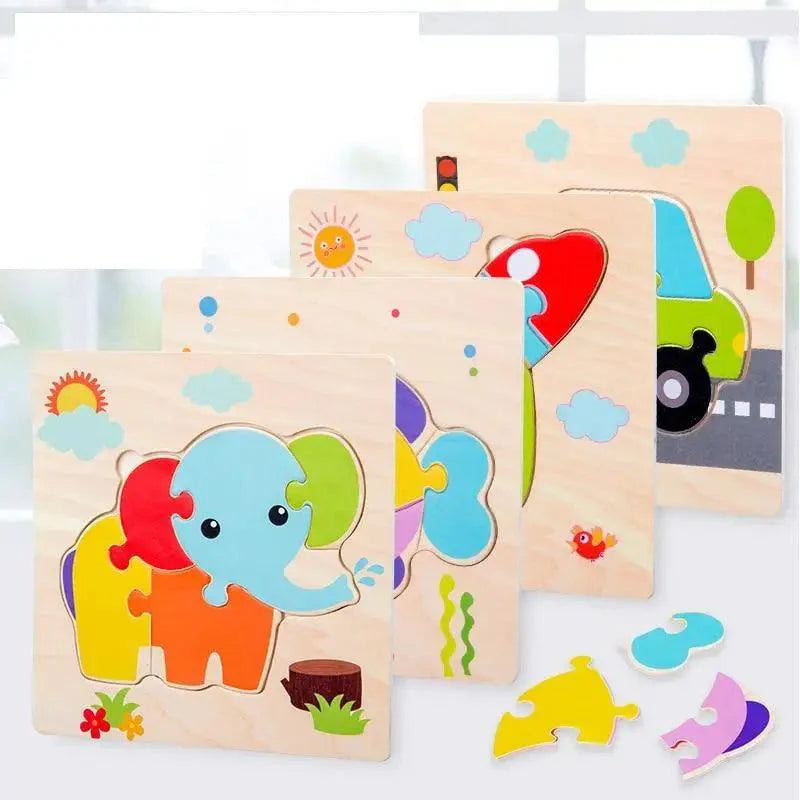 Montessori Games Baby Animals/traffic Kid's Cognition Puzzles Toys Wooden Cartoon Cognition Puzzle Toys Matching Education Game - SJB-DIAMOND ELITES
