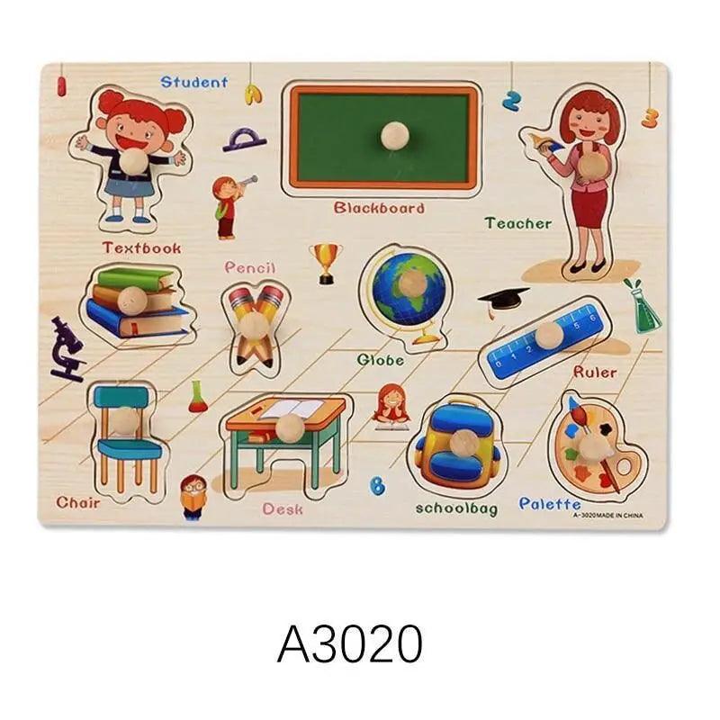 Montessori Wooden Puzzles Hand Grab Boards Toys Tangram Baby Educational Toys Cartoon Vehicle Animals Fruits 3D Puzzles - SJB-DIAMOND ELITES