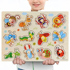 Montessori Wooden Puzzles Hand Grab Boards Toys Tangram Baby Educational Toys Cartoon Vehicle Animals Fruits 3D Puzzles - SJB-DIAMOND ELITES