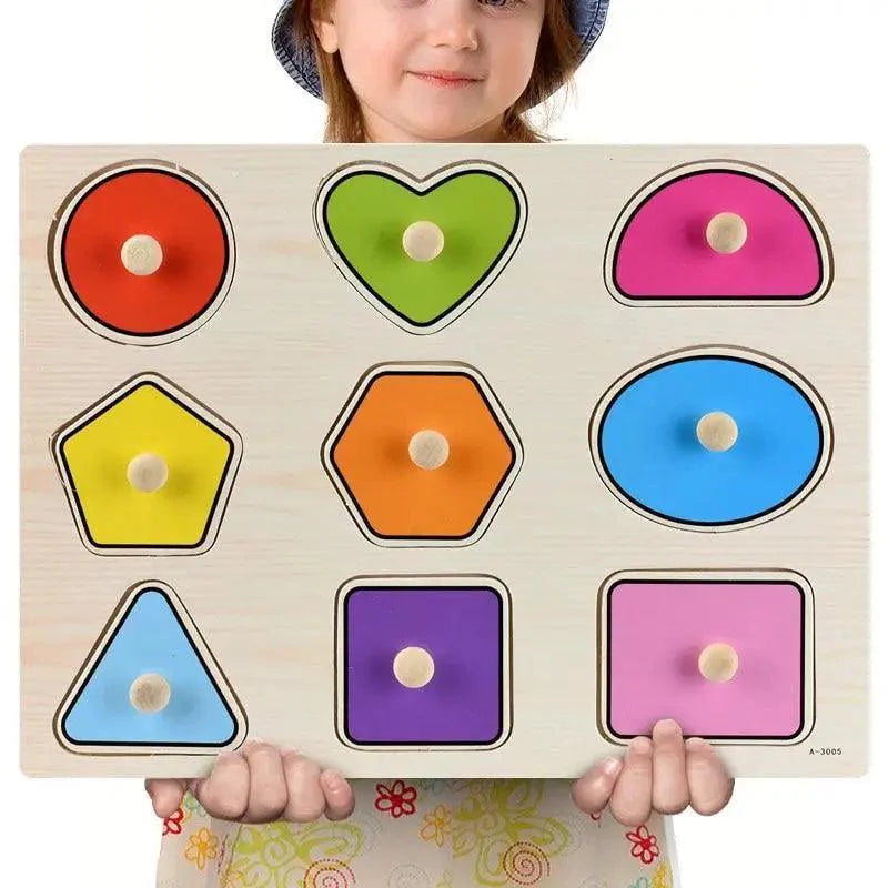 Montessori Wooden Puzzles Hand Grab Boards Toys Tangram Baby Educational Toys Cartoon Vehicle Animals Fruits 3D Puzzles - SJB-DIAMOND ELITES