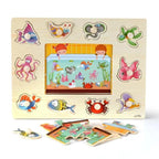 Montessori Wooden Puzzles Hand Grab Boards Toys Tangram Baby Educational Toys Cartoon Vehicle Animals Fruits 3D Puzzles - SJB-DIAMOND ELITES