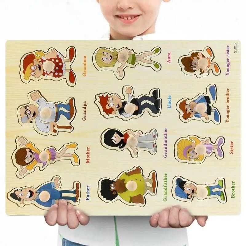 Montessori Wooden Puzzles Hand Grab Boards Toys Tangram Baby Educational Toys Cartoon Vehicle Animals Fruits 3D Puzzles - SJB-DIAMOND ELITES