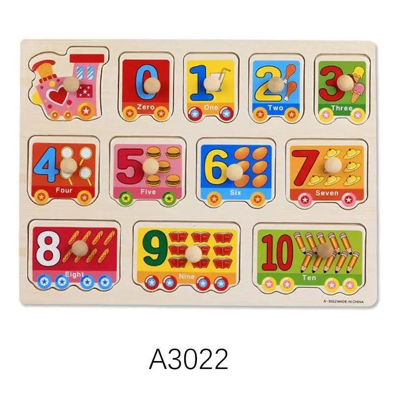 Montessori Wooden Puzzles Hand Grab Boards Toys Tangram Baby Educational Toys Cartoon Vehicle Animals Fruits 3D Puzzles - SJB-DIAMOND ELITES