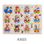 Montessori Wooden Puzzles Hand Grab Boards Toys Tangram Baby Educational Toys Cartoon Vehicle Animals Fruits 3D Puzzles - SJB-DIAMOND ELITES