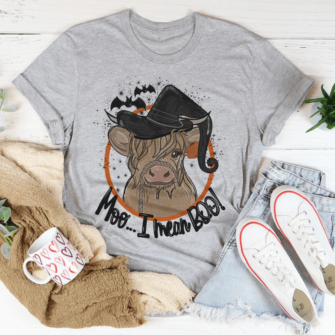 Moo I Mean Boo Cow Tee Peachy Sunday