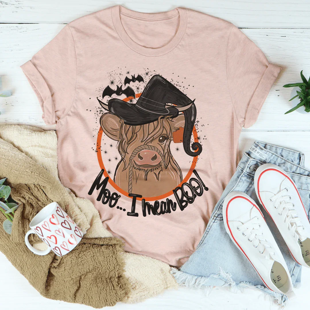 Moo I Mean Boo Cow Tee Peachy Sunday