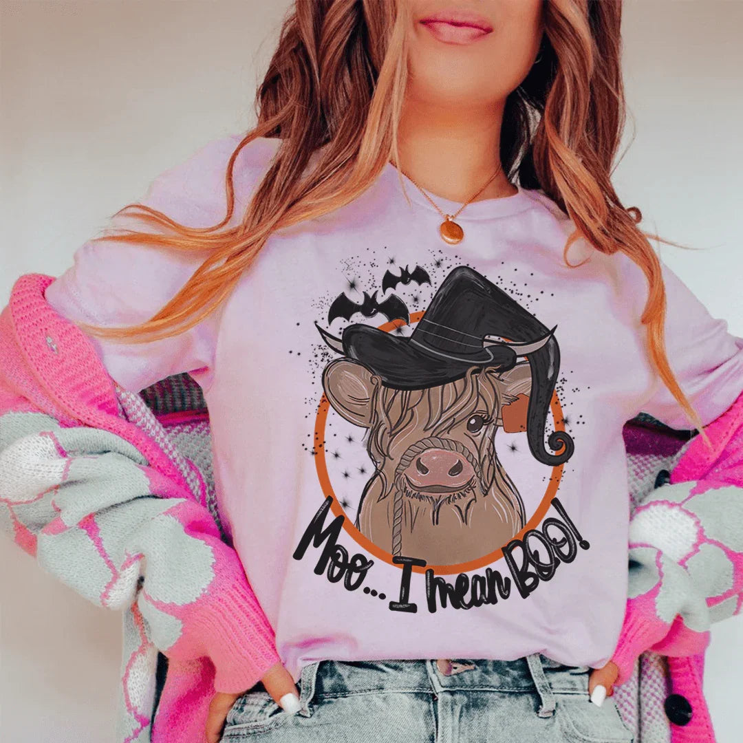 Moo I Mean Boo Cow Tee Peachy Sunday