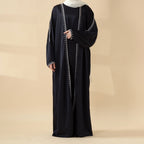 Moonlight Navy Abaya With White Geometric Stitch Embroidery | 2-Piece Set (MOA119)