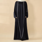 Moonlight Navy Abaya With White Geometric Stitch Embroidery | 2-Piece Set (MOA119)