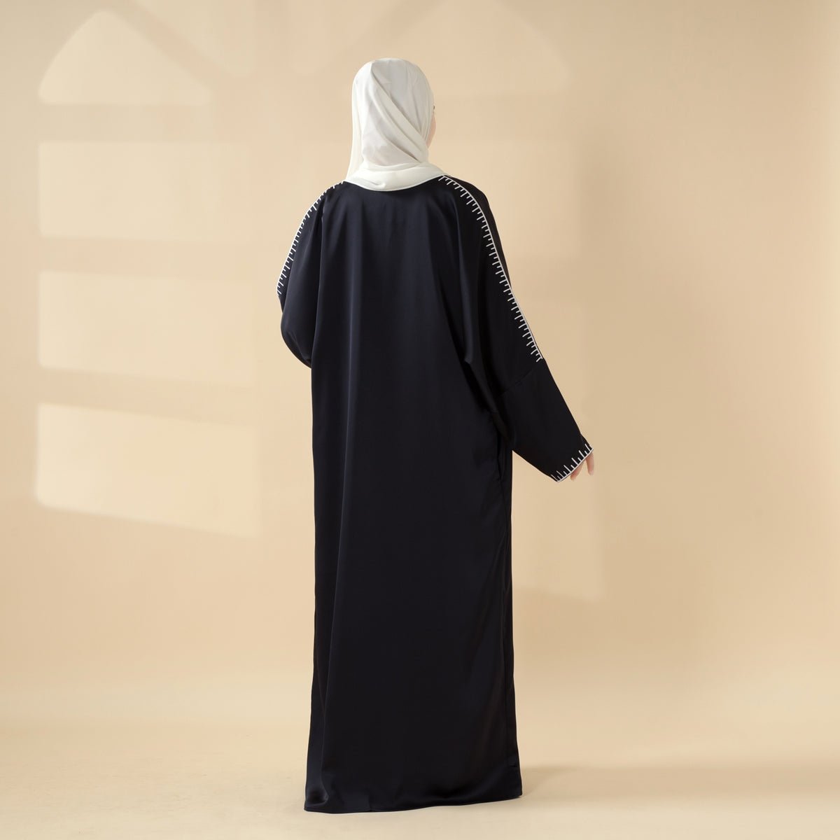Moonlight Navy Abaya With White Geometric Stitch Embroidery | 2-Piece Set (MOA119)