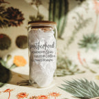 Motherhood Definition 17oz Glass Tumbler With Bamboo Lid And 2 Stainless Straws BandsCo Straps