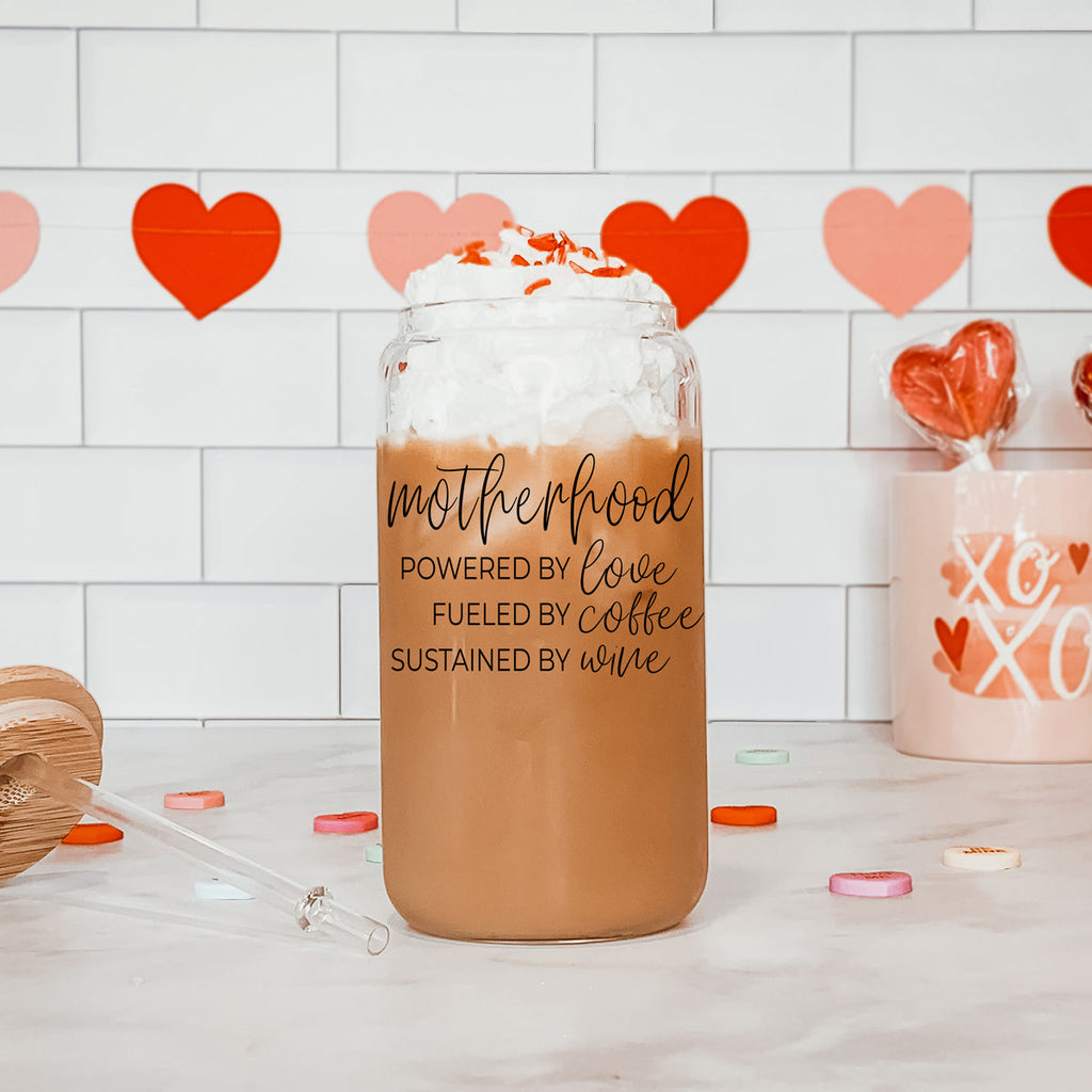 Motherhood Definition 17oz Glass Tumbler With Bamboo Lid And 2 Stainless Straws BandsCo Straps
