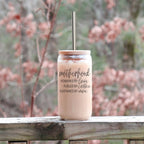 Motherhood Definition 17oz Glass Tumbler With Bamboo Lid And 2 Stainless Straws BandsCo Straps