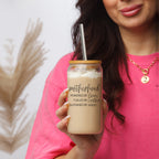 Motherhood Definition 17oz Glass Tumbler With Bamboo Lid And 2 Stainless Straws BandsCo Straps