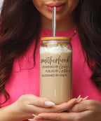 Motherhood Definition 17oz Glass Tumbler With Bamboo Lid And 2 Stainless Straws BandsCo Straps