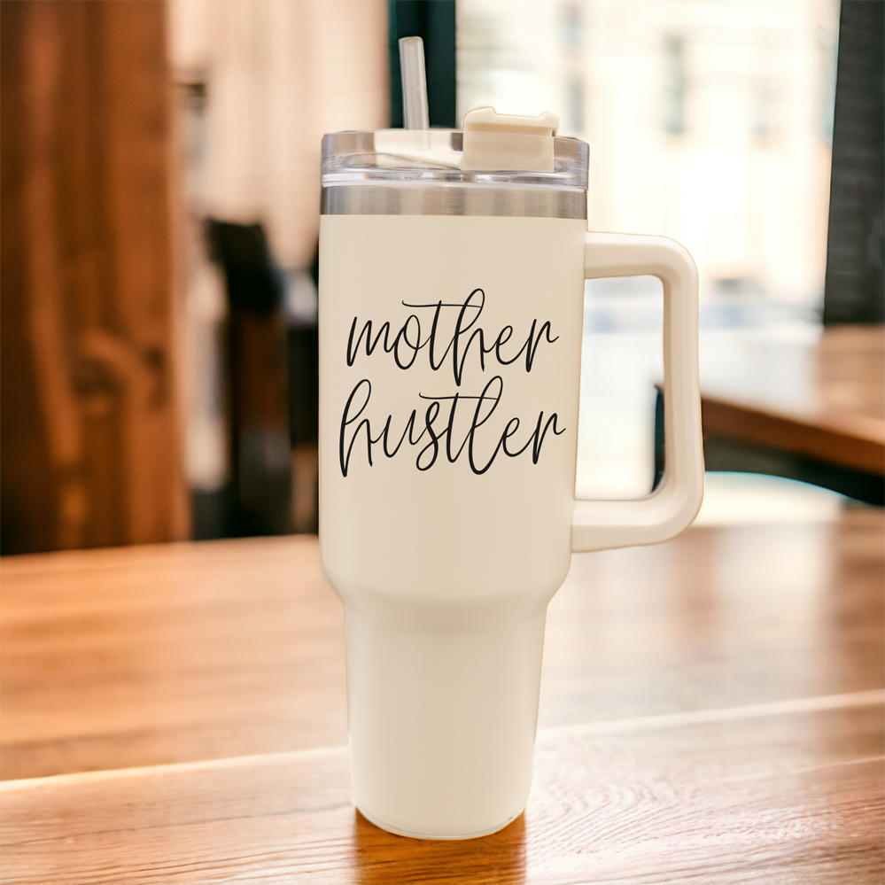 Mother Hustler 40oz Tumbler For Moms Personal Insulated Straw Cup Travel Mug BandsCo Straps