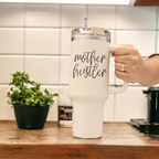 Mother Hustler 40oz Tumbler For Moms Personal Insulated Straw Cup Travel Mug BandsCo Straps