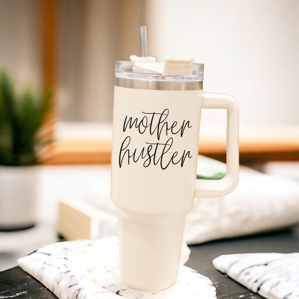 Mother Hustler 40oz Tumbler For Moms Personal Insulated Straw Cup Travel Mug BandsCo Straps