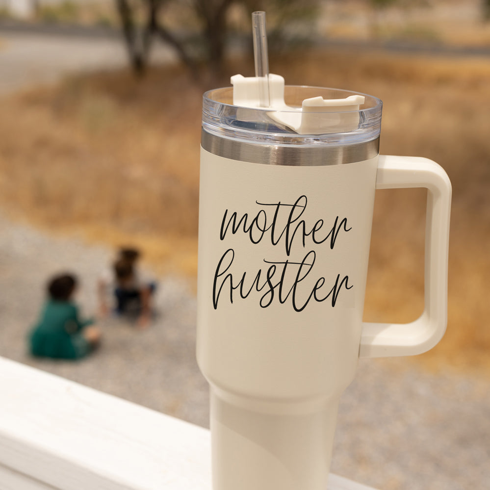 Mother Hustler 40oz Tumbler For Moms Personal Insulated Straw Cup Travel Mug BandsCo Straps