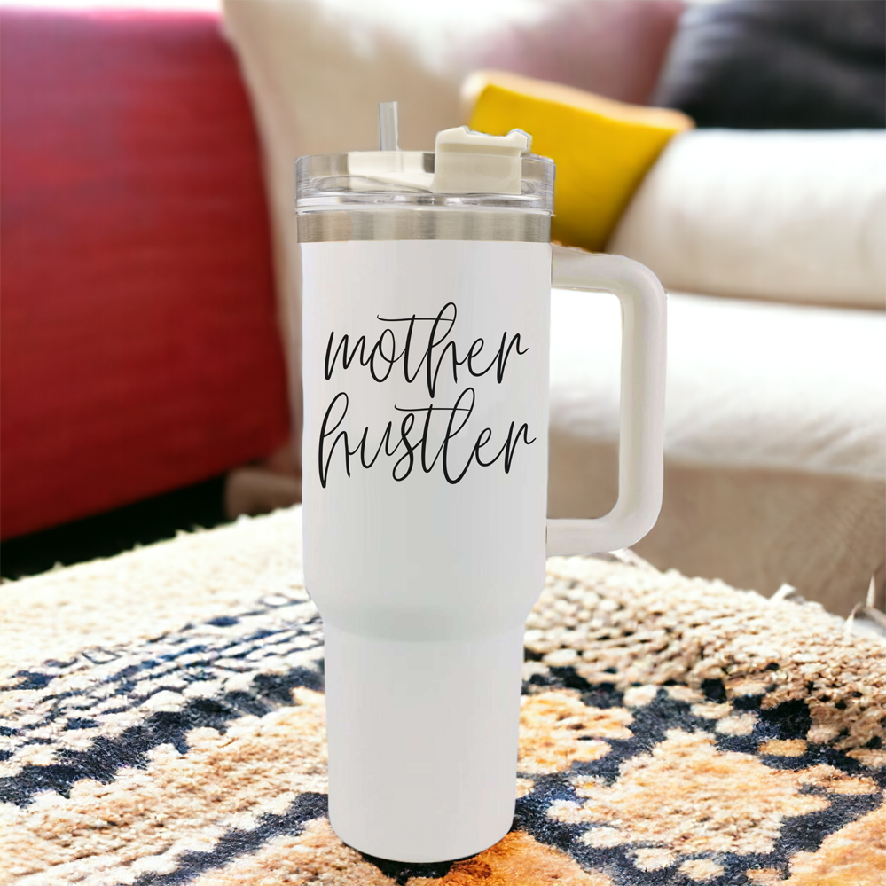Mother Hustler 40oz Tumbler For Moms Personal Insulated Straw Cup Travel Mug BandsCo Straps