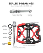 Mountain Bicycle Pedals Cycling Ultralight Aluminum Alloy 3 Bearings Pedals Bike Pedals Flat Bike Pedal Ultra-Light Aluminum Alloy Sealed Bearing With Cleats Pedal Suitable For Mountain Bike Bicycle Stevvex