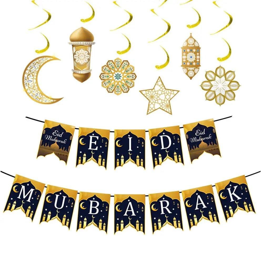 MR019 Eid Mubarak Spiral Banner,Ramadan Home Decor, 6 pcs - SJB-DIAMOND ELITES
