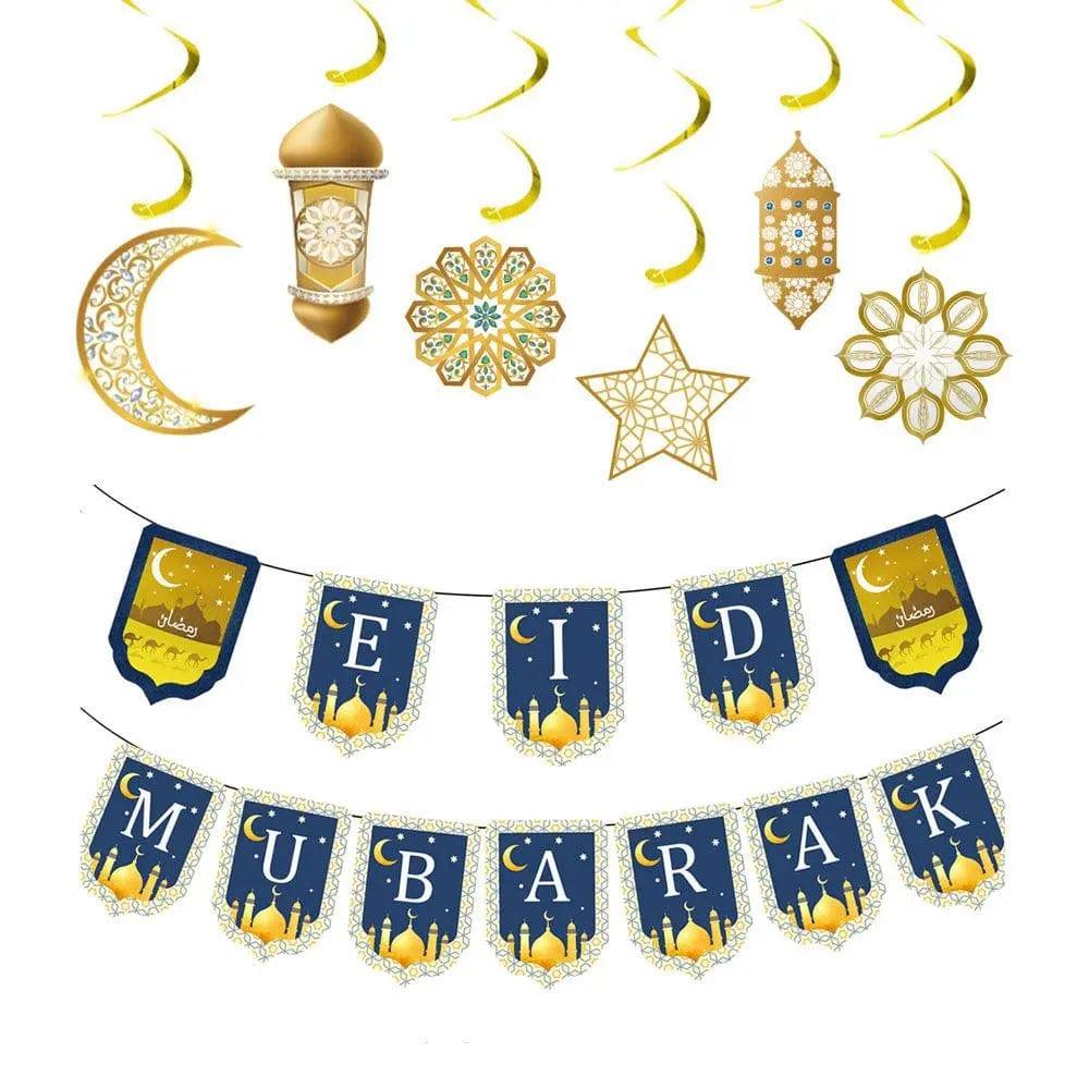 MR019 Eid Mubarak Spiral Banner,Ramadan Home Decor, 6 pcs - SJB-DIAMOND ELITES