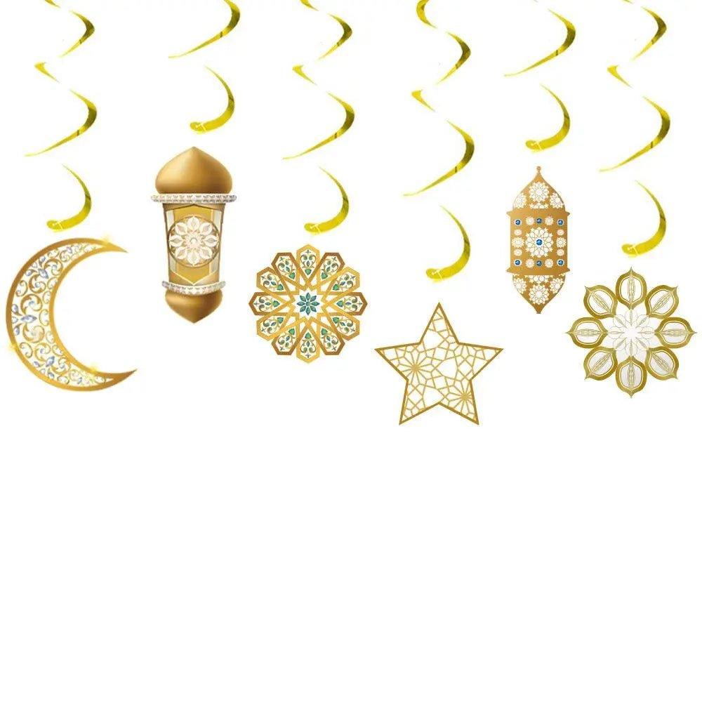 MR019 Eid Mubarak Spiral Banner,Ramadan Home Decor, 6 pcs - SJB-DIAMOND ELITES