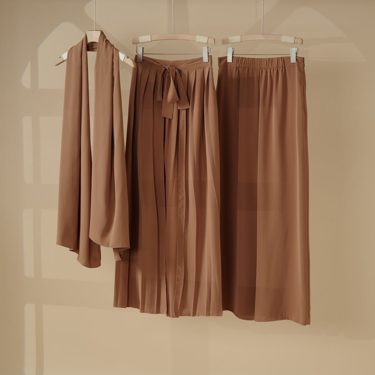 Pleated Overskirt, Wide-Cut Pants & Matching Hijab Set (MS025) - SJB-DIAMOND ELITES