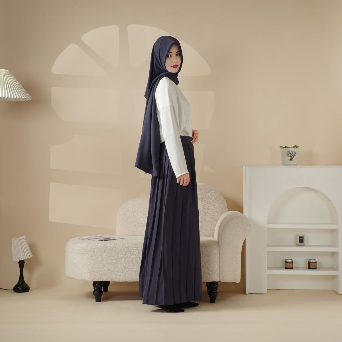 Pleated Overskirt, Wide-Cut Pants & Matching Hijab Set (MS025) - SJB-DIAMOND ELITES