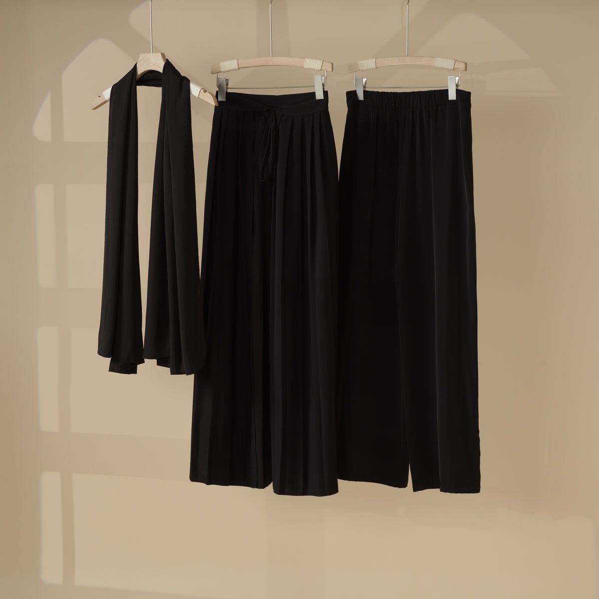Pleated Overskirt, Wide-Cut Pants & Matching Hijab Set (MS025) - SJB-DIAMOND ELITES
