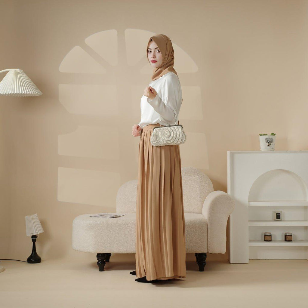 Pleated Overskirt, Wide-Cut Pants & Matching Hijab Set (MS025) - SJB-DIAMOND ELITES