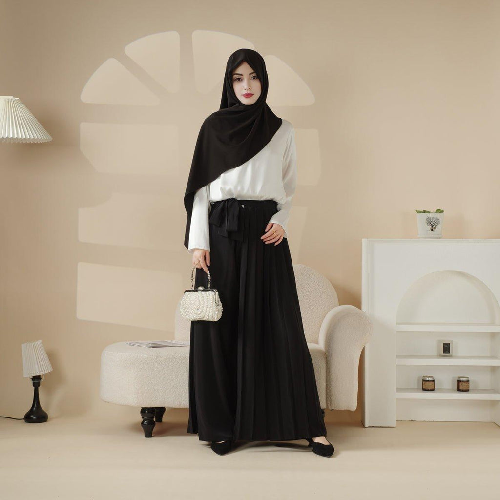 Pleated Overskirt, Wide-Cut Pants & Matching Hijab Set (MS025) - SJB-DIAMOND ELITES