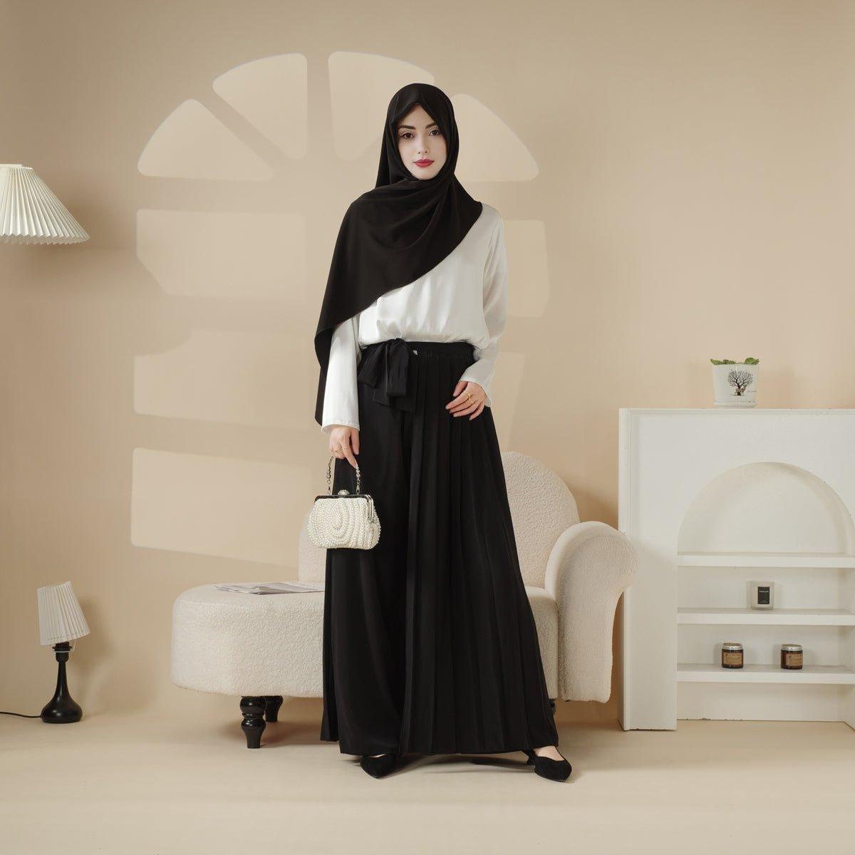 Pleated Overskirt, Wide-Cut Pants & Matching Hijab Set (MS025) - SJB-DIAMOND ELITES