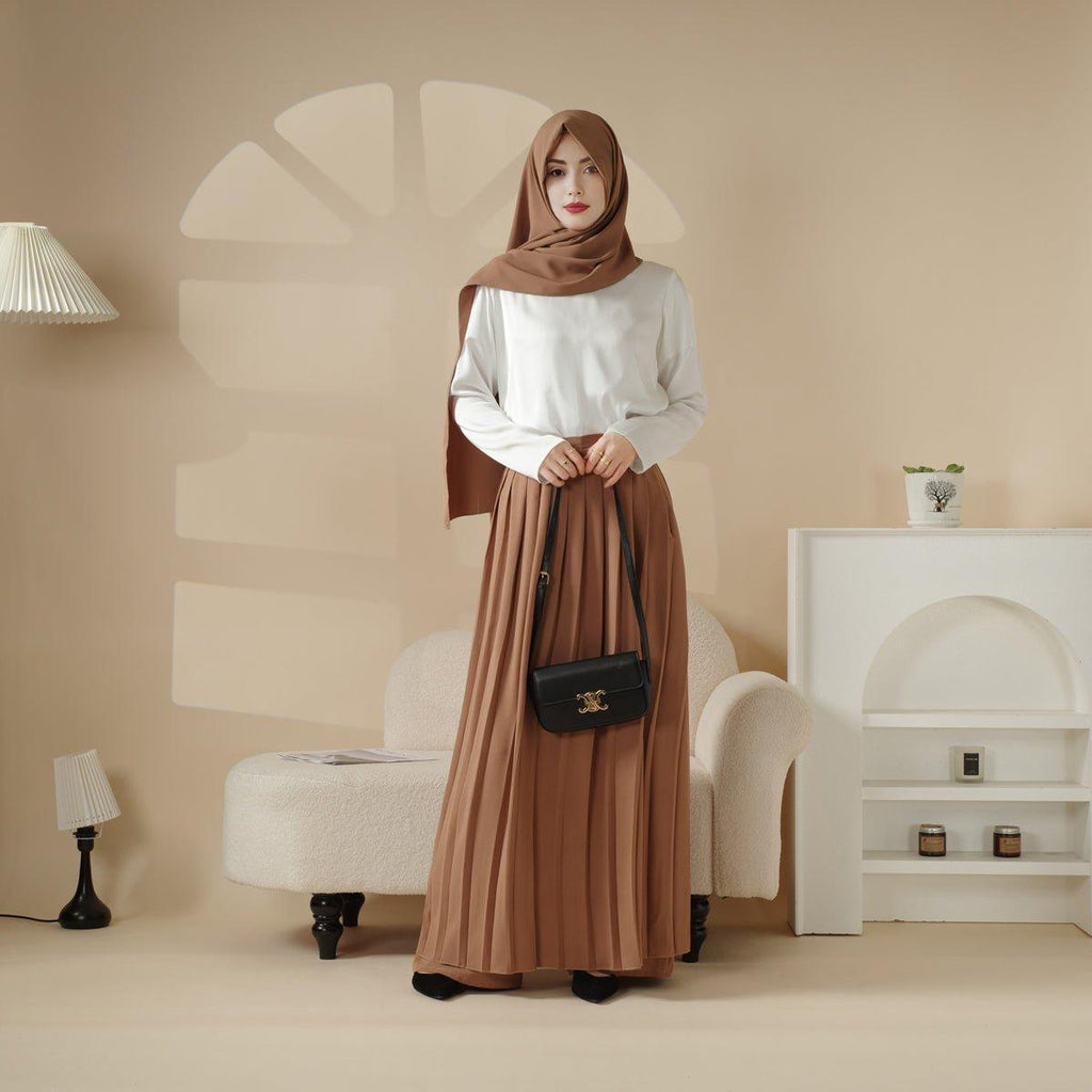Pleated Overskirt, Wide-Cut Pants & Matching Hijab Set (MS025) - SJB-DIAMOND ELITES