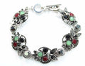 Multi Crystal Owl Bracelet Silver Vintage Gemstone Charm