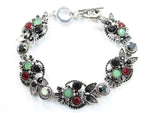 Multi Crystal Owl Bracelet Silver Vintage Gemstone Charm
