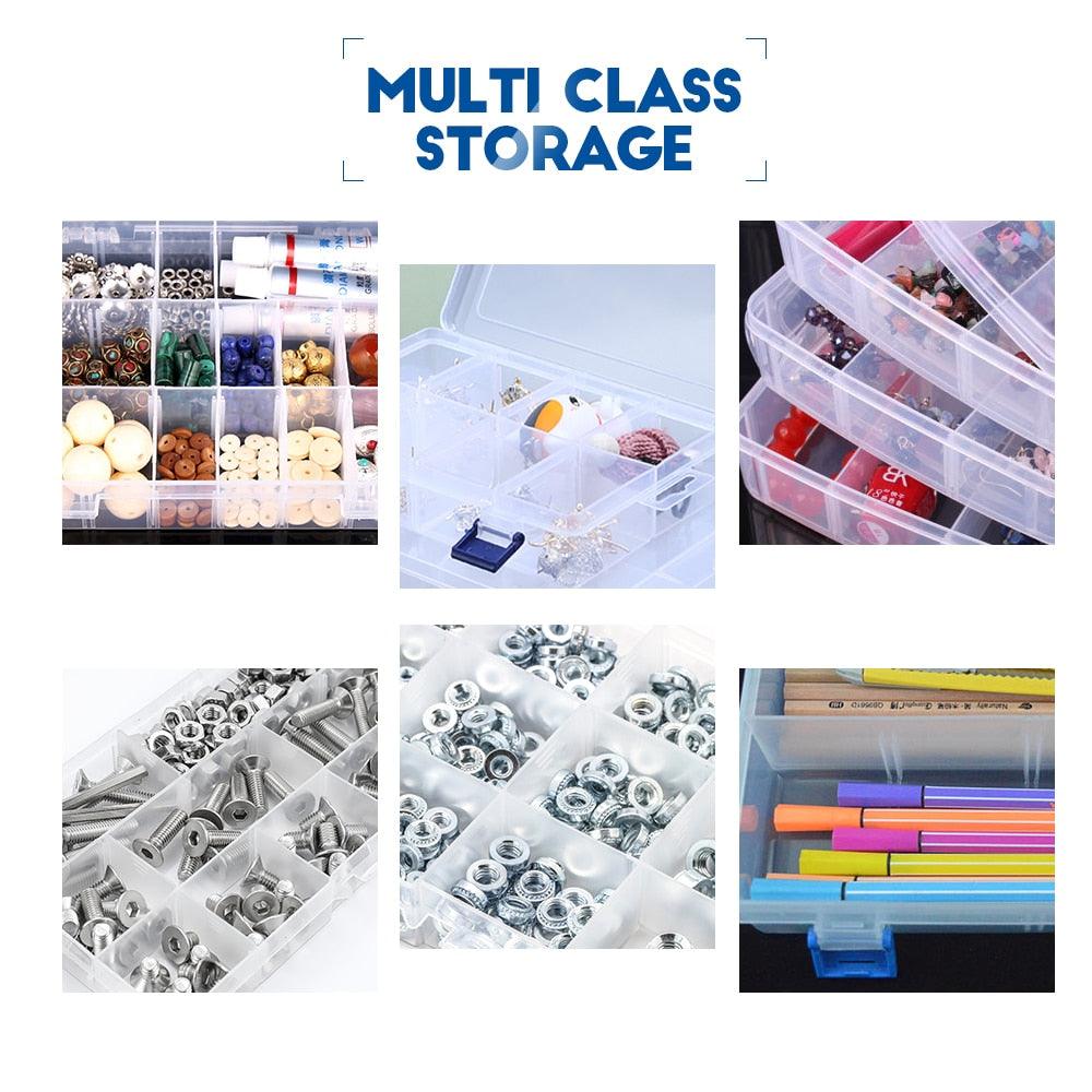 Multi Grids Plastic Box Adjustable Compartment Jewelry Organizer Box Eco-Friendly PP Transparent Jewelry Box Simple Design Plastic Portable Compartments Jewelry Organiser For Women Stevvex