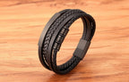 Multi-layer Leather Bracelet Stainless Steel Metal Luxury Bangles For Men Charm Accessories Mens New Magnetic Clasp Multi-Layer Braided Leather Brown And Black Bracelets