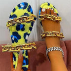 Multicolor Flat Slippers Women Shoes Elegant Summer New Woman Sandals Chain Sandal Flip Flops Casual Beach Dress Slides Sandals Beach Open Toe Flat Slippers Fashion Chain Clear Slide Flip Flops