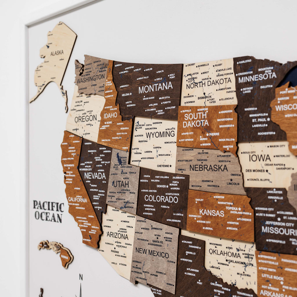 3D Wooden USA Map on Board Multicolor Enjoy The Wood