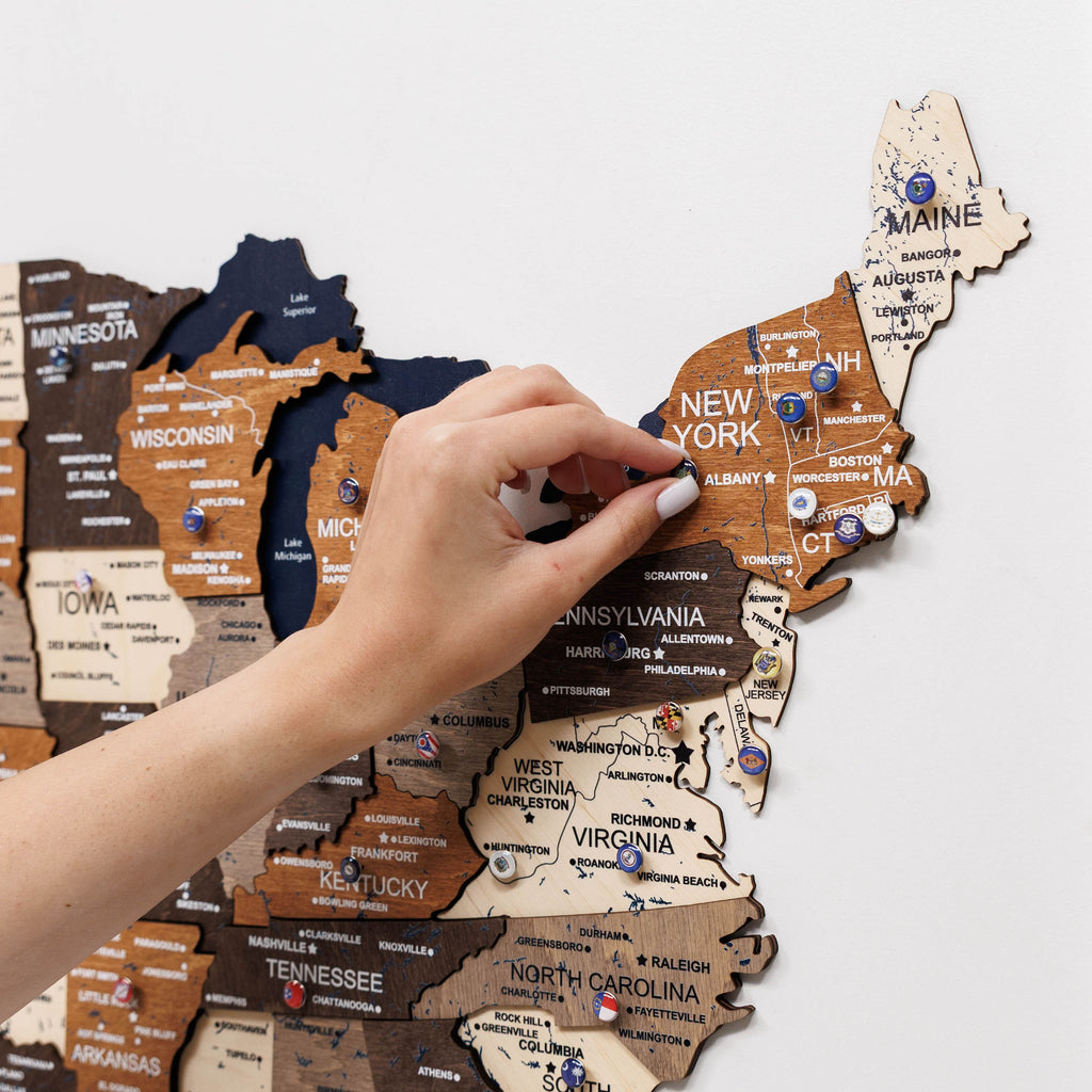 3D Wooden USA Map on Board Multicolor Enjoy The Wood