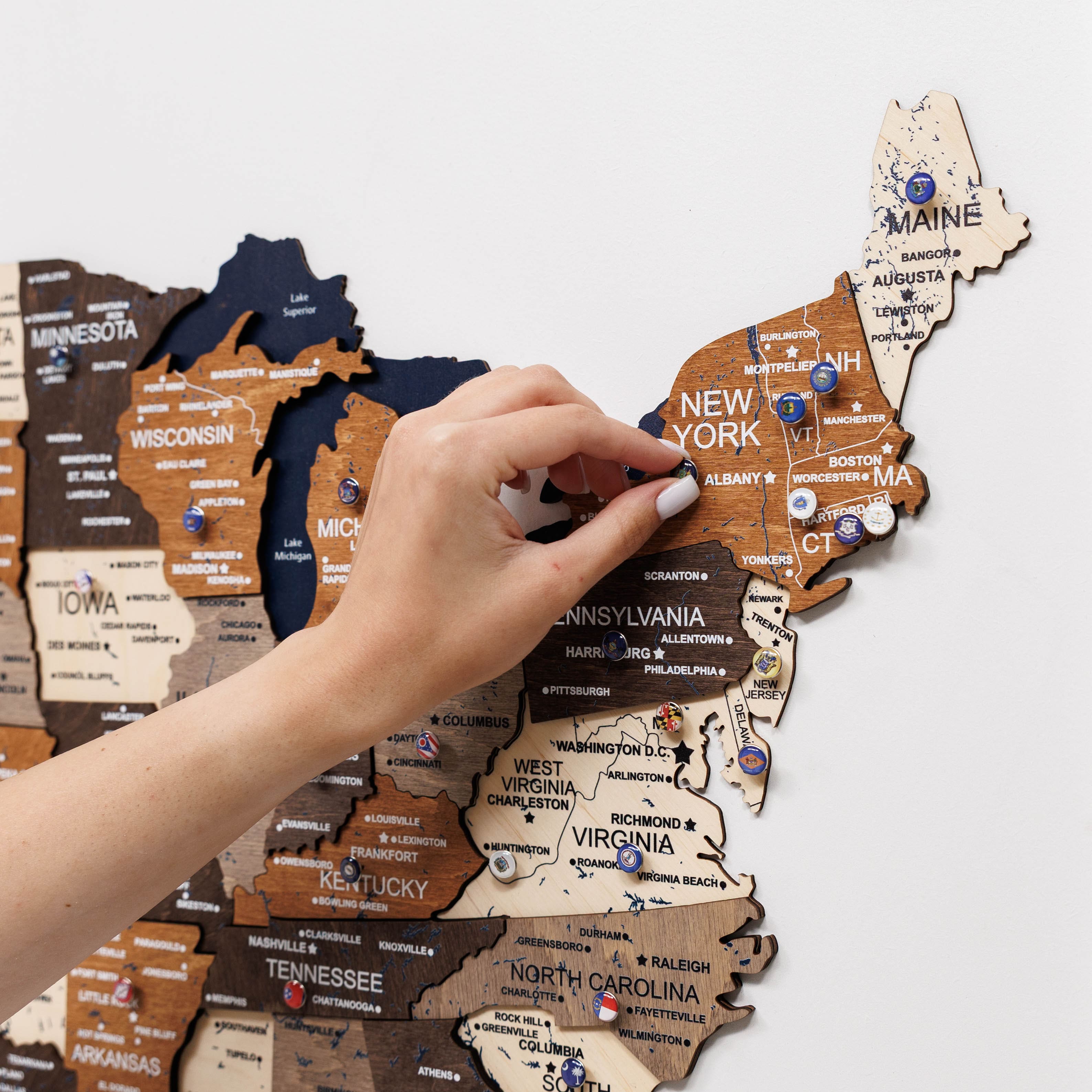3D Wooden USA Map on Board Multicolor Enjoy The Wood