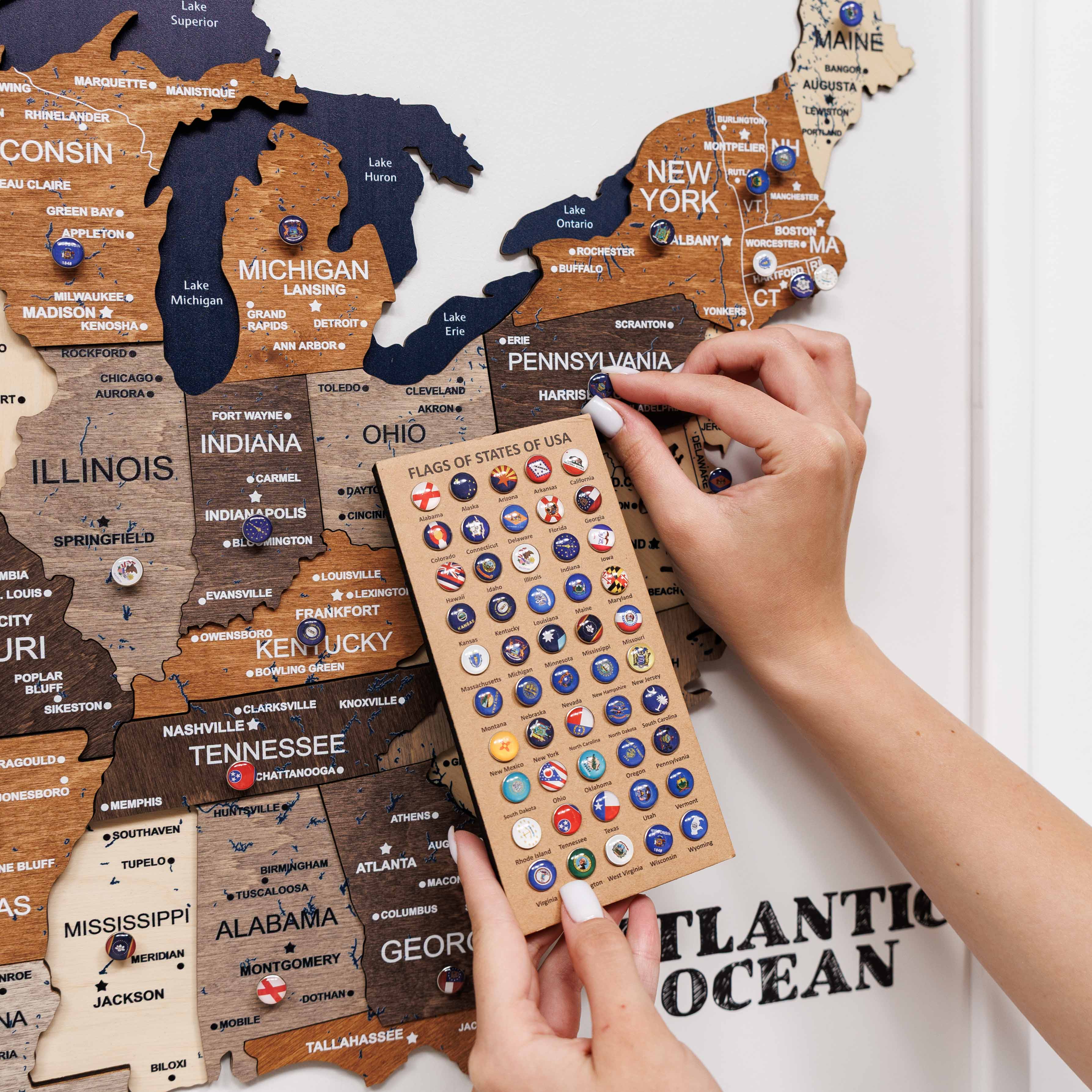 3D Wooden USA Map on Board Multicolor Enjoy The Wood