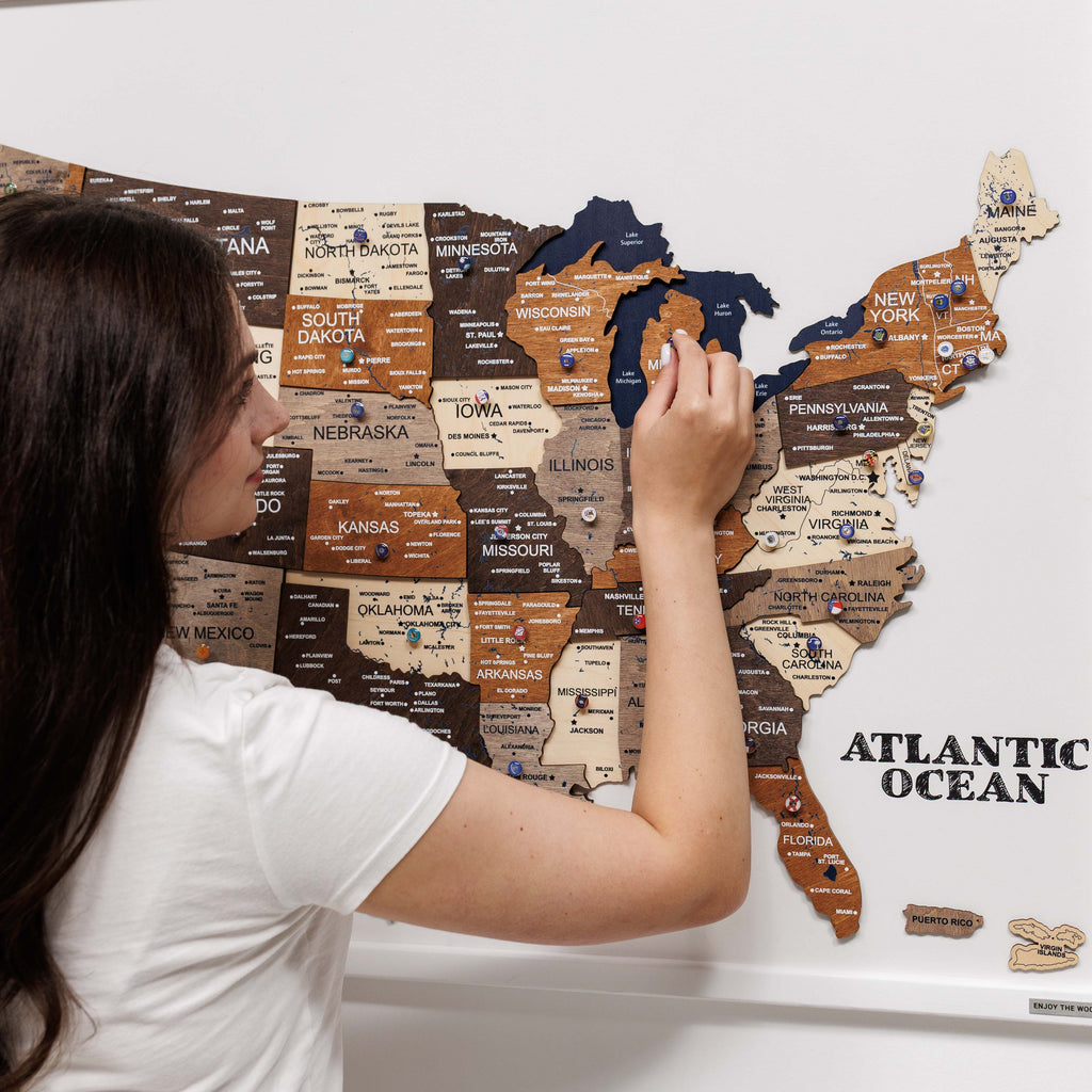 3D Wooden USA Map on Board Multicolor Enjoy The Wood
