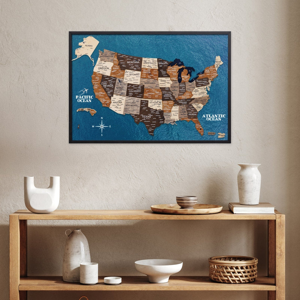 3D Wooden USA Map on Board Multicolor Enjoy The Wood