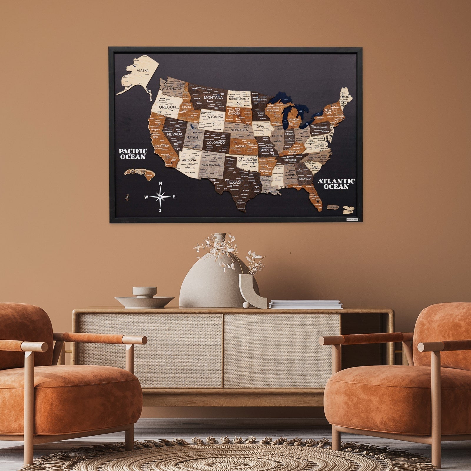 3D Wooden USA Map on Board Multicolor Enjoy The Wood