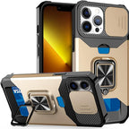 Multifunctional Card Holder Heavy Duty Protective iPhone Case For iPhone  14 13 12 11  Pro Max Slide Camera Kickstand Card Holder Slot Wallet Protective With Ring Stand Cover Magnetic Strong Phone Case Stevvex
